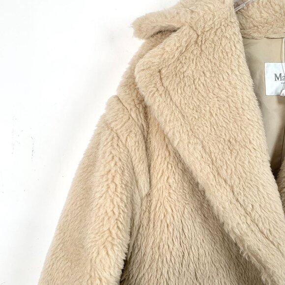 Max Mara Beige Teddy Coat Womens Long Double-Breasted Wool Blend Made In Italy W - Picture 3 of 7